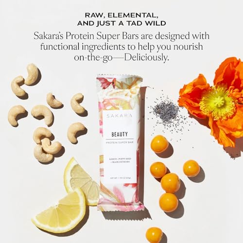 Sakara Beauty Protein Super Bar - Poppy Seed & Lemon Protein Bars, Clean Protein Bars