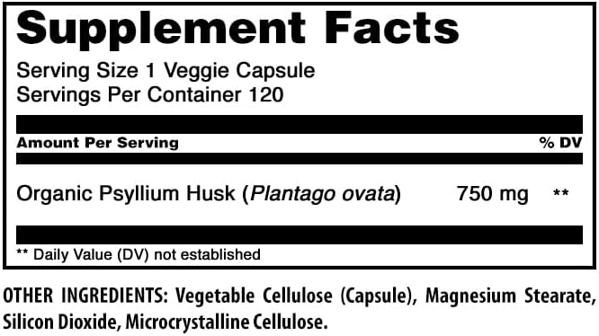 Amazing Formulas Psyllium Husk 750mg Veggie Capsules Supplement | Non-GMO | Gluten Free | Made in USA | Suitable for Vegetarians (120 Count)