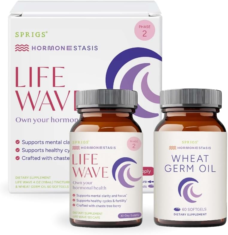 SPRIGS Life Wave Phase 2 Hormonal Support Supplement for Women, Herbal Wellness Formula with Wheat Germ Oil Softgels, Supports Hormone Balance, Menstrual Cycle Wellness & Daily Vitality, 180 Count