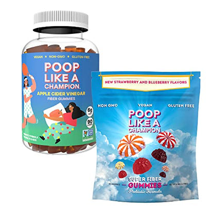 Poop Like a Champion Super Fiber Gummies 6g Fiber - Apple Cider Vinegar & Berries 2 Flavors
