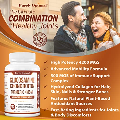 Purely Optimal Premium Glucosamine Chondroitin MSM Supplement Tablets w/Turmeric