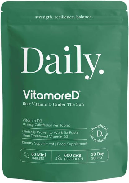 Vitamin D Calcifediol 10 mcg | Easy Swallow Tablets | Two-A-Day | 30 Day Supply | 60 Tablets