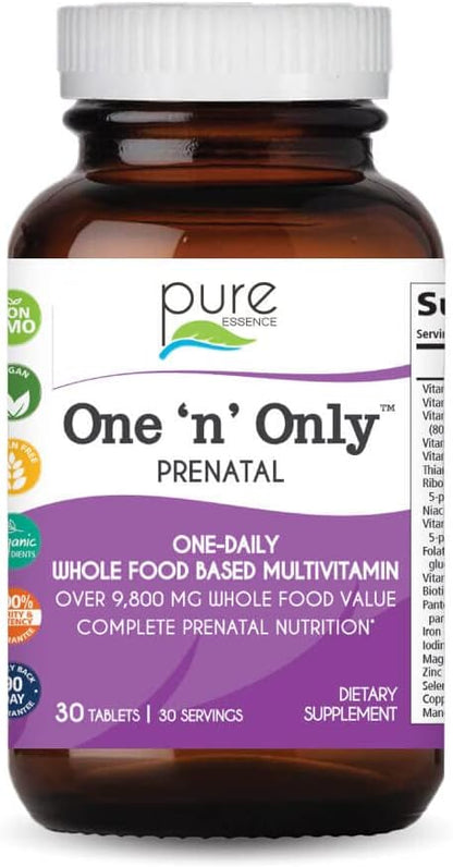 PURE ESSENCE LABS One n Only Prenatal Vitamins - A Once-per-Day Multivitamin Support with Iron, Natural Herbs, Superfoods and Folate - 30 Tablet