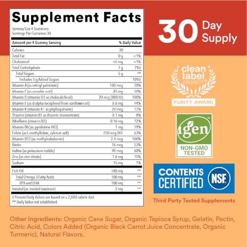 SmartyPants Kids Multivitamin Gummies: Omega 3 Fish Oil (EPA/DHA), Vitamin D3, C