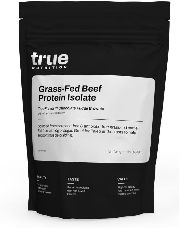 True Nutrition Grass Fed Beef Protein Isolate Powder, Chocolate, 1lb
