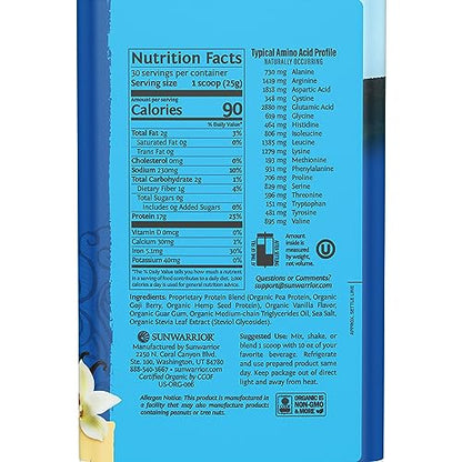 Sunwarrior Vegan Protein Powder Organic Plant-Based Protein | BCAA Amino Acids Hemp
