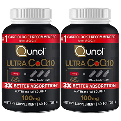 Qunol CoQ10 100mg Softgels, Ultra CoQ10 100mg, 3x Better Absorption, Antioxidant 