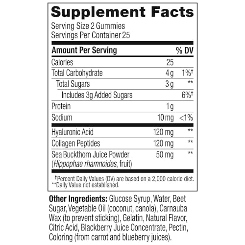 OLLY Glowing Skin Gummy, 25 Day Supply (50 Count), Plump Berry, Hyaluro