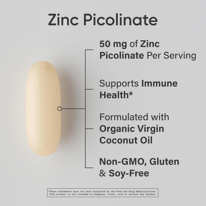 Sports Research High Potency Zinc Picolinate 30mg with Organic Coconut Oil | Highly Absorbable Zinc Supplement for Healthy Immune & Enzyme Function - Non-GMO Tested & Gluten-Free (90 Liquid Softgels)