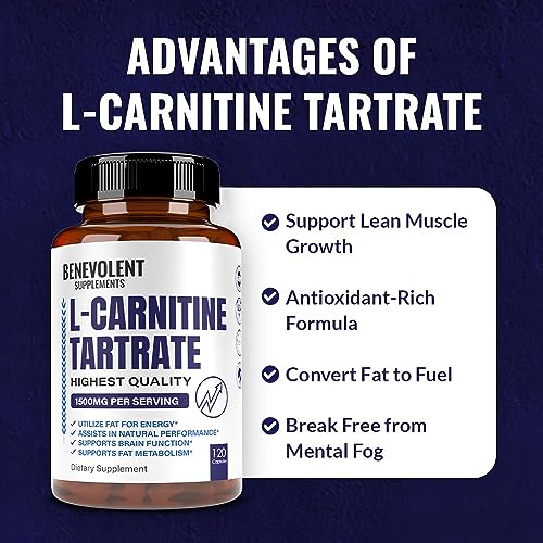 Premium L-Carnitine Tartrate Supplement - 1500mg - Utilize Fat for Energy with Tartrate