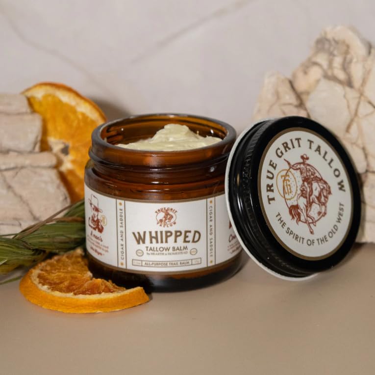 True Grit Beef Tallow for Skin – All-Purpose Moisturizer with Bison Tallow – Cigar and Saddle Scent – John Wayne Inspired Whipped Tallow Balm, Pack of 3