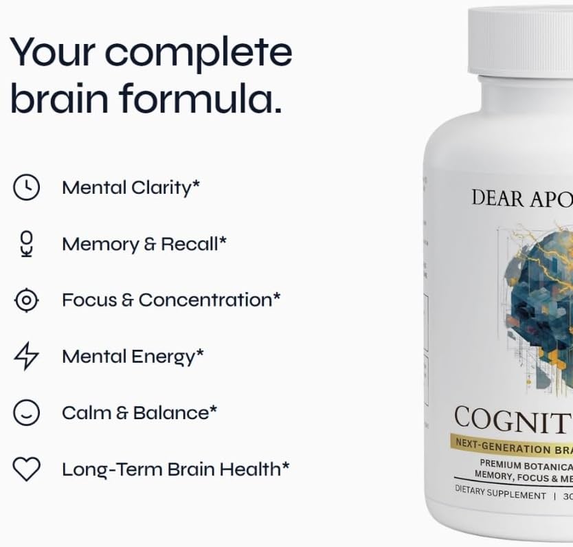 Cognitive Max Dear Apothecary Nootropic Brain Supplement - Focus Memory Clarity Energy Concentration, DMAE Bacopa Phosphatidylserine Huperzine A, Non-GMO Gluten Free, 60 Count