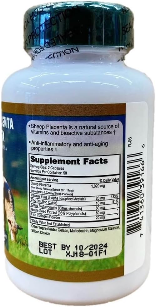 4 bottles Sheep Placenta Complex 100 Capsules/bottle, Make In USA, FRESH, Faster shipping !!