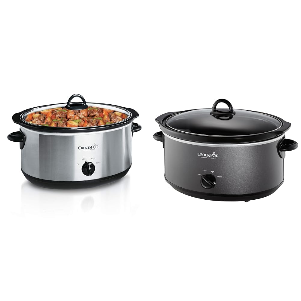 Crock-Pot 7 Quart Oval Manual Slow Cooker, Stainless Steel (SCV700-S-BR) & 7 Quart 