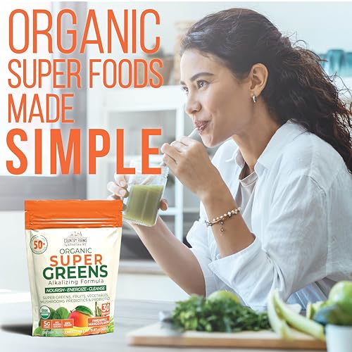 COUNTRY FARMS Super Greens Pineapple-Mango Flavor, 50 Organic Super Foods, USDA