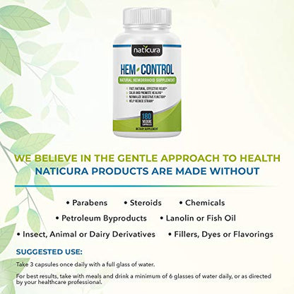 Naticura Hem-Control Natural Hemorrhoid Supplement - Vegan Herbal Supp