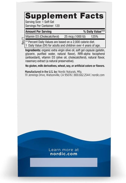 Nordic Naturals Vitamin D3 1000 IU, Orange - 120 Mini Soft Gels | Vitamin D3 supports healthy bones, positive mood & immune system function. Orange flavor mini soft gels. 120 servings
