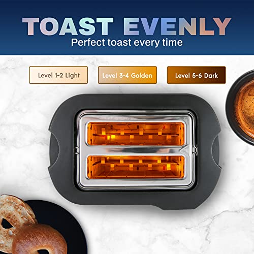 Elite Gourmet ECT2145 Extra Wide Slot 2-Slice Toaster, Bagel Function Reheat, Defrost