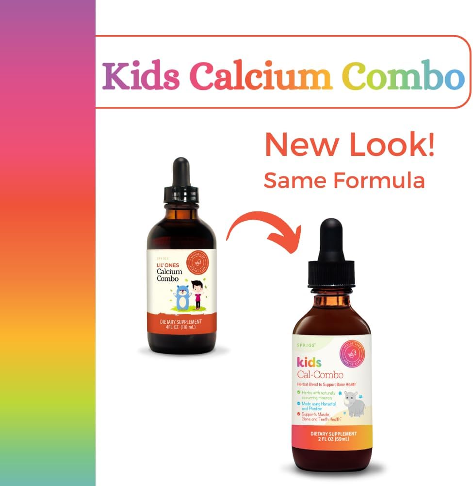 SPRIGS Kids Cal-Combo Dietary Calcium Supplement to Support Bone Health, 2 Oz | Herbal Blend for Muscle, Bones & Teeth | Herbs & Minerals Horsetail & Plantain to Help Your Child Grow Strong & Healthy