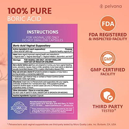 Pelvana Boric Acid Suppositories 30 + 30 Applicators + 100 pH Test Strips = 160 Piece