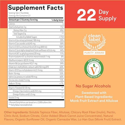 SmartyPants Kids Multivitamin Gummies, Sugar Free: Omega 3 (ALA), Vitamin D3, C