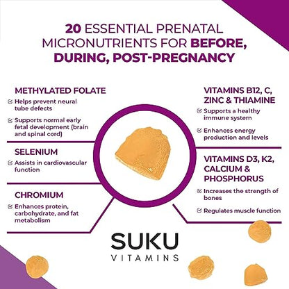 SUKU Vitamins - Complete Prenatal - Enriched with Calcium, Vitamin K2, Vitamin B12