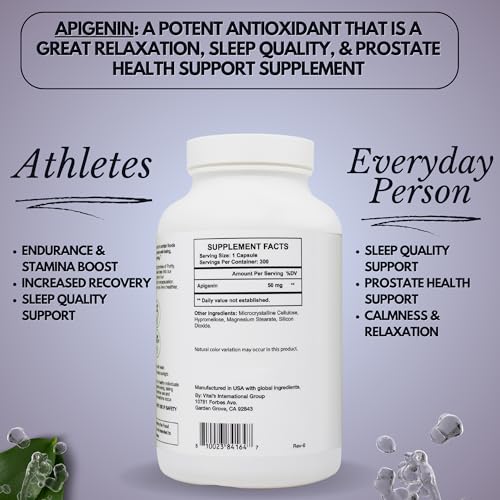 PRISTINE'S Apigenin Relaxation & Sleep Supplement Support - 50mg 300 Day Supply