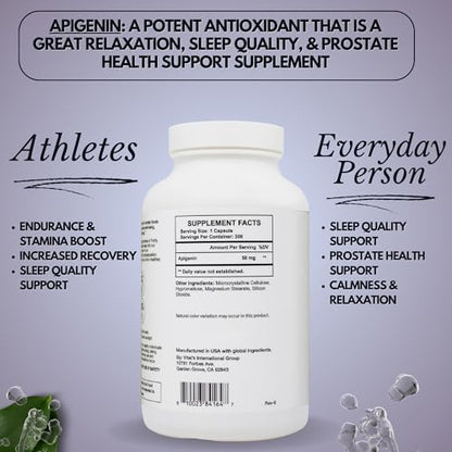 PRISTINE'S Apigenin Relaxation & Sleep Supplement Support - 50mg 300 Day Supply