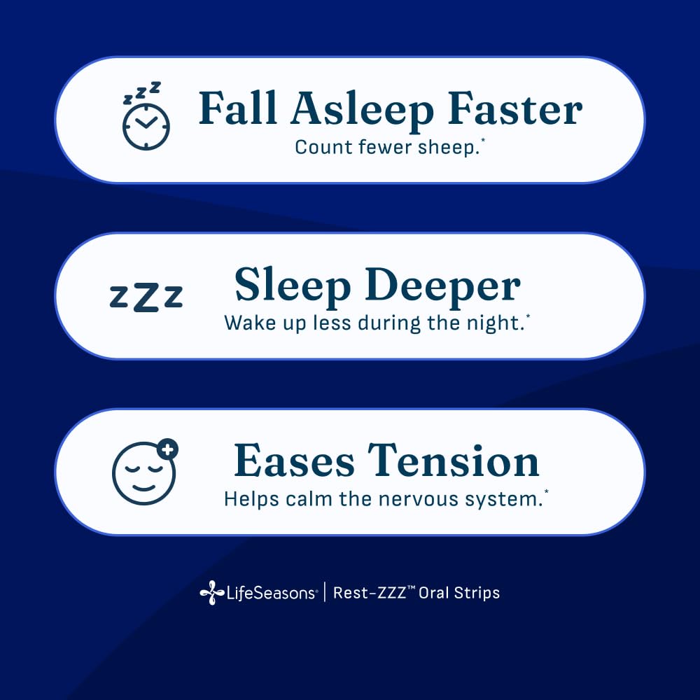 LifeSeasons Rest-ZZZ - Natural Sleep Support Supplement - Fall Asleep & Stay Asleep - Calms Nervous System - Ease Muscle Tension & Restlessness - Low Dose Melatonin GABA & Chamomile - 60 Capsules