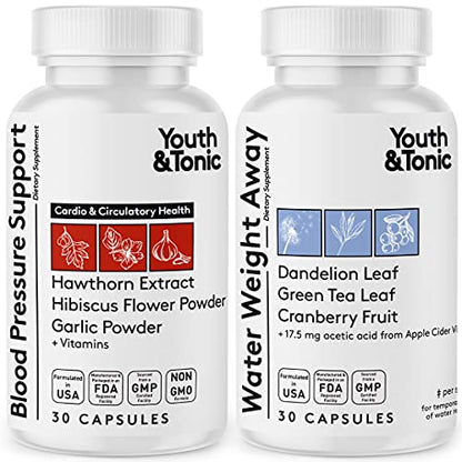 Youth & Tonic Daily Water Weight Away Pills and Blood Pressure Support Supplements/Natural