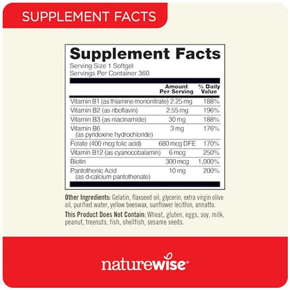 NatureWise Vitamin B Complex for Women and Men - with Folic Acid Biotin B1 B2 B3 B6