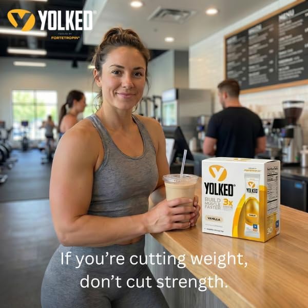 YOLKED Muscle Building Supplements for Men and Women - Powered by Fortetropin to Reduce Myostatin and Build Muscle - NSF Certified Protein Powder Enhancer - 30 Servings