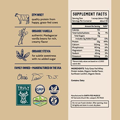Earth Fed Muscle Whey Back Vanilla Truly Grass Fed Whey 2lb - No Fillers, Flow Agents