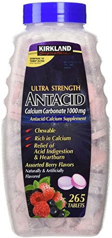 Kirkland Signature Ultra Strength Antacid Calcium Carbonate 1000 MG Assorted Berry Flavors (265 Tablets)