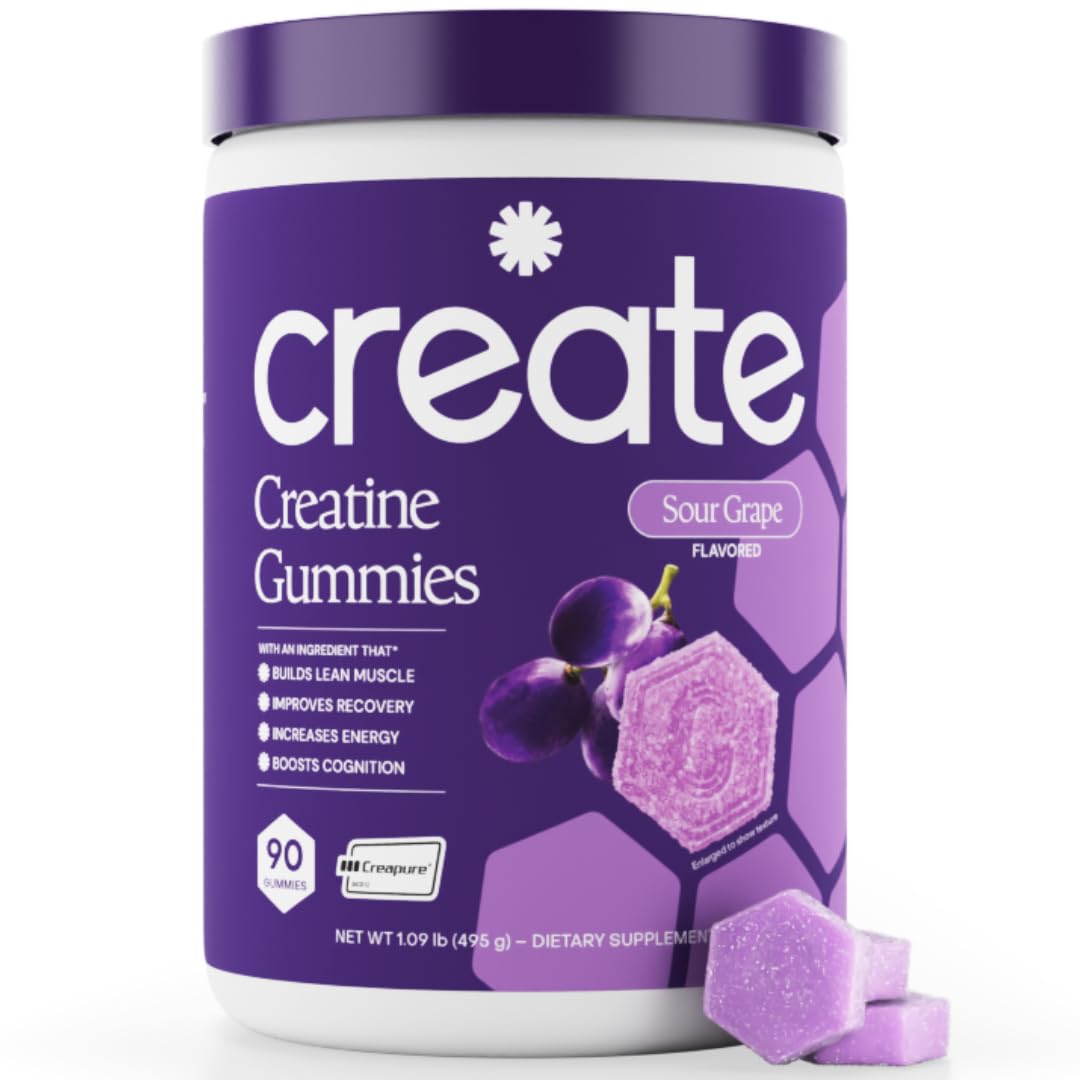 Create Creatine Monohydrate Gummies for Men & Women, Boost Focus, Strength, and Endurance, Anti-Melting Formula, Vegan, Gluten-Free, Non-GMO, 1.5g of Creatine per Gummy (Orange)