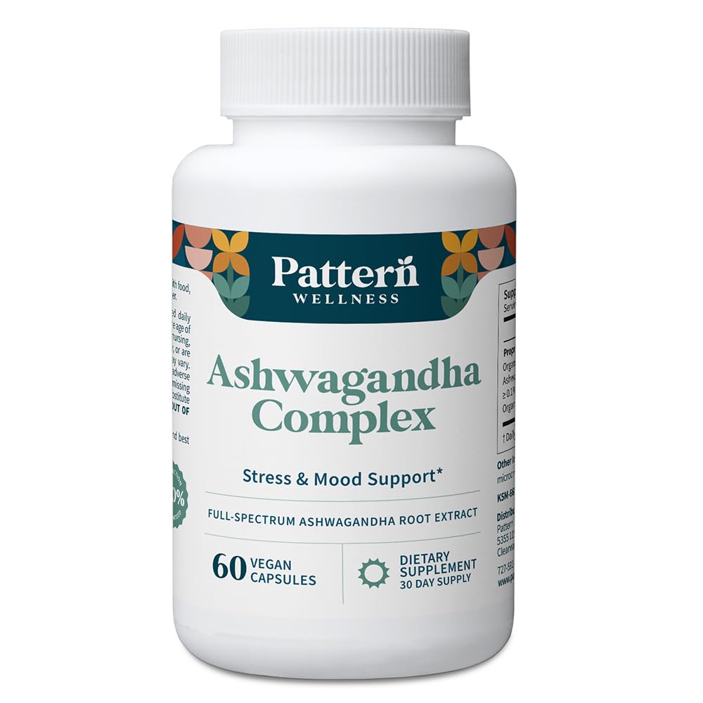 Pattern Wellness Ashwagandha Complex Supplement – 60 Vegan Capsules | For Men & Women – Organic KSM-66® & Black Pepper Extract – Supports Stress Response & Energy Balance – Non-GMO