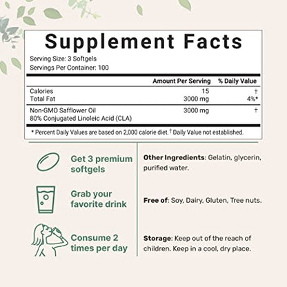 Micro Ingredients CLA Supplements 3000mg Per Serving | 300 Softgels, Made with 80%