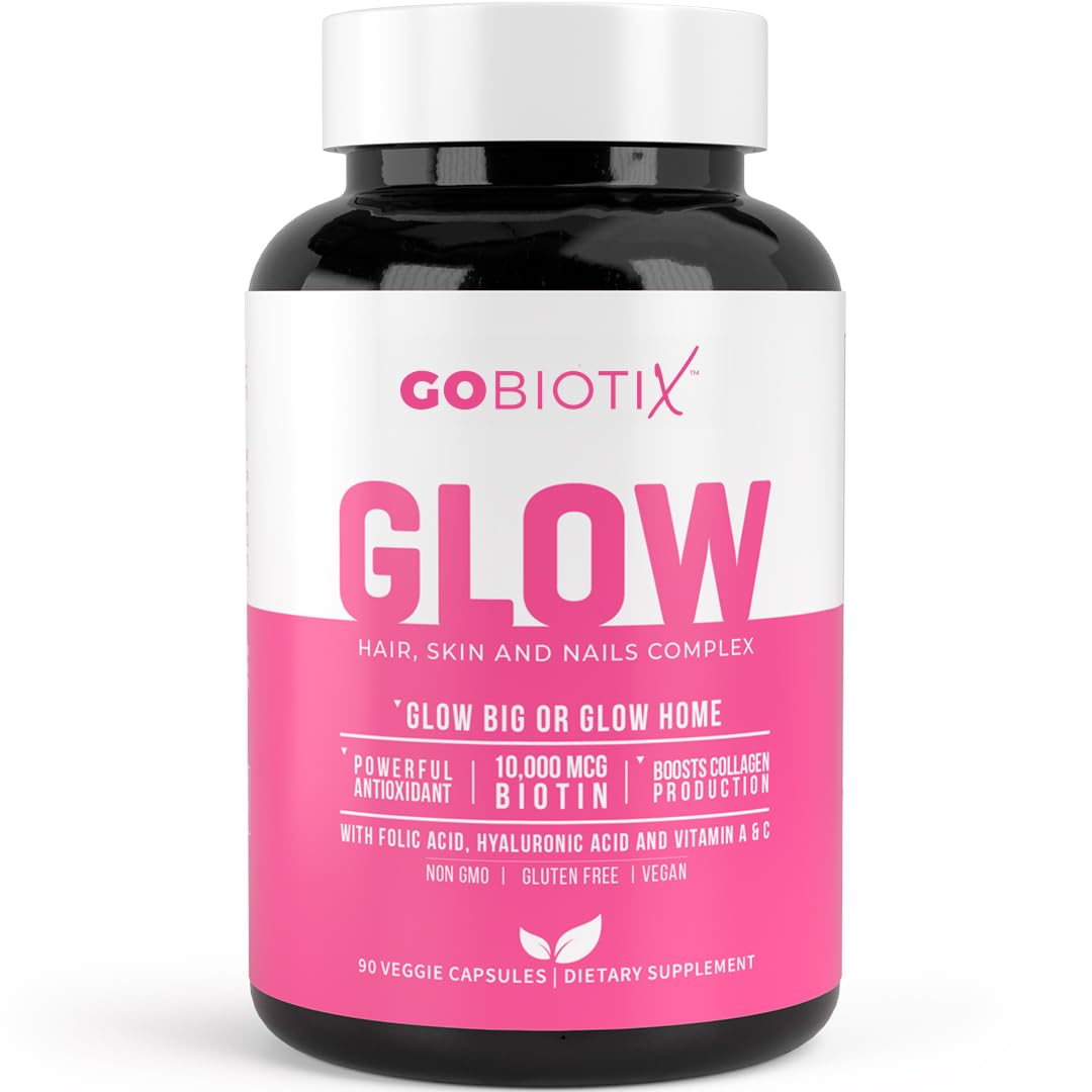 Glow Vitamins - Hair Skin and Nails Multivitamin Supplement - 10,000mcg Biotin Pills 