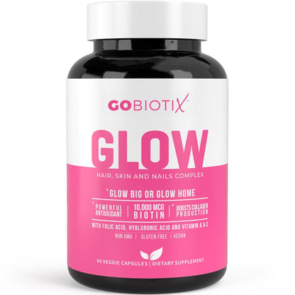 Glow Vitamins - Hair Skin and Nails Multivitamin Supplement - 10,000mcg Biotin Pills 