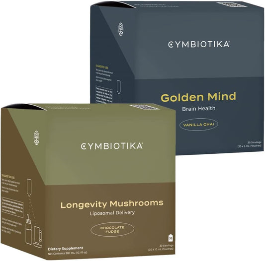 CYMBIOTIKA Liquid Mushroom Supplement & Golden Mind Nootropic Brain Booster Liquid Supplement Bundle, Brain Nootropic & Immune System Booster, Supports Energy & Focus, Reduces Brain Fog, Easy to Use