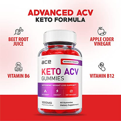 (3 Pack) Ace Keto Gummies - Official Formula, Vegan - Ace Keto ACV Gummies, Keto Ace Gummies