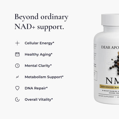 NMN 500mg - Nicotinamide Mononucleotide NAD+ Precursor Supplement, 60 Capsules, 30 Servings, Vegan, Non-GMO, Gluten Free, Made in USA