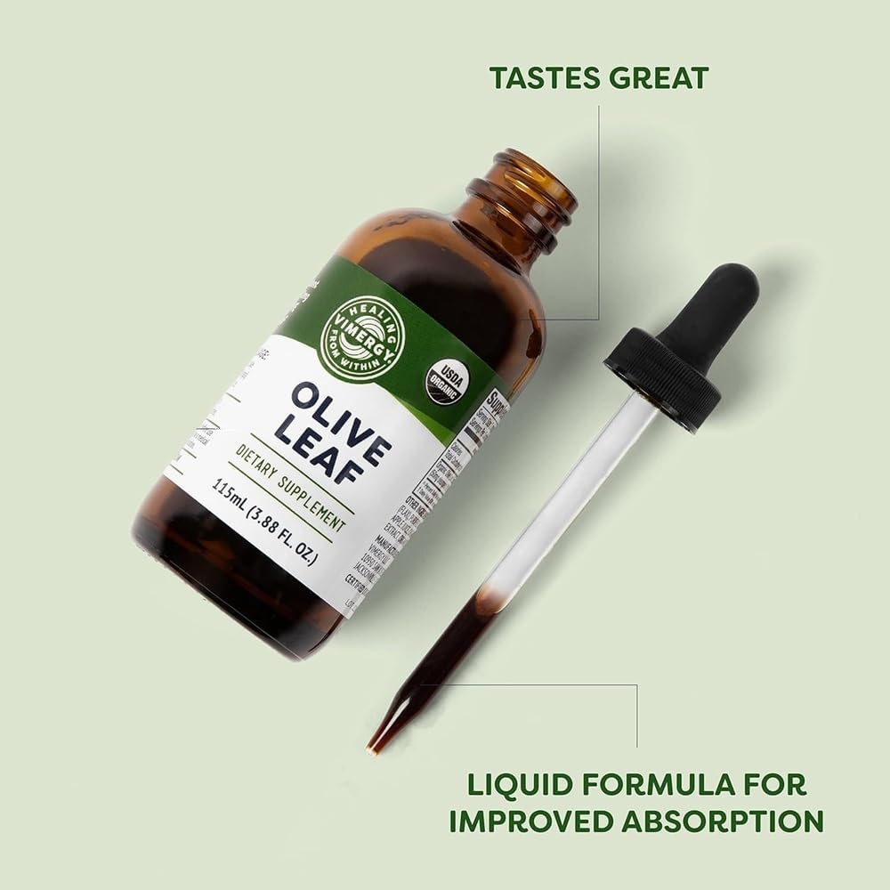 Vimergy Olive Leaf – Supports Immune Health* 57 2mL (2 Droppers or 58 Drops) Servings (200mg Extract Per Serving) – USDA Certified Organic, Vegan, Paleo-Friendly and Gluten-Free – 115 mL