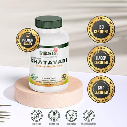 Roar to Life Naturally Shatavari 1200 mg Natural Ayurvedic Vegetarian Capsules Supplement