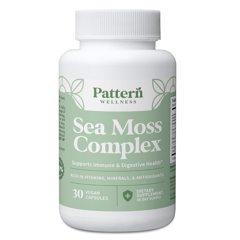 Pattern Wellness Sea Moss Complex – Sea Moss, Burdock Root, Bladderwrack, Vitamin C & Ginger – Supports Immune & Digestive Health – Vegan, Non-GMO – 30 Capsules