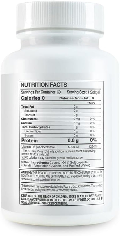 Premium Vitamin D3 5000 IU- New Formula: Paleo Life Vitamin D3 5000iu Premium High Potency with Coconut Oil - 60 Capsules. (2-Pack)