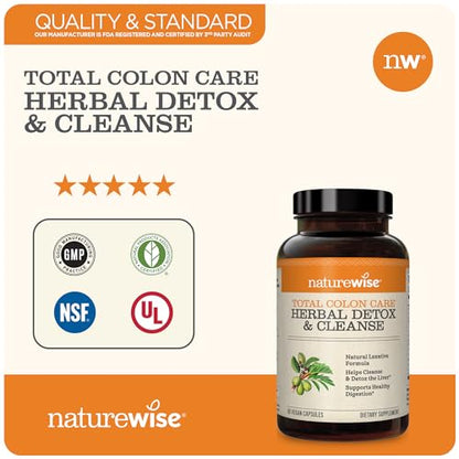 NatureWise Herbal Detox Cleanse Laxative Supplements | Natural Colon Cleanser Herb & Fiber Blend