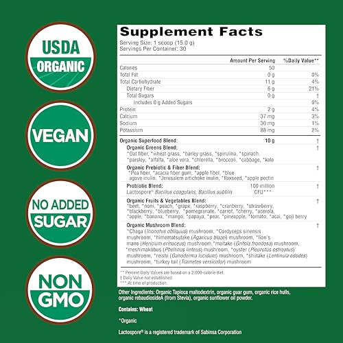COUNTRY FARMS Super Greens Natural Flavor, 50 Organic Super Foods, USDA Organic