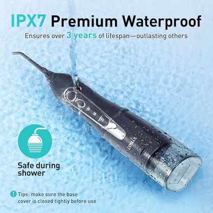 Water Dental Teeth Flosser Pick: 300ML Rechargeable Travel Irrigation Cleaner IPX7 Waterproof Portable Cordless Teeth Cleaning Pink and Grey