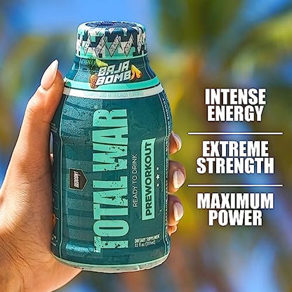 REDCON1 Total War Ready to Drink Preworkout, Strawberry Kiwi - 350mg of Fast Acting